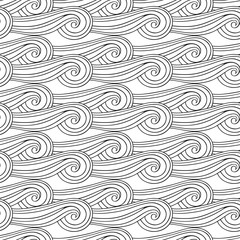 Fototapeta premium Waves background. Abstract seamless pattern. Black and white vector illustration.