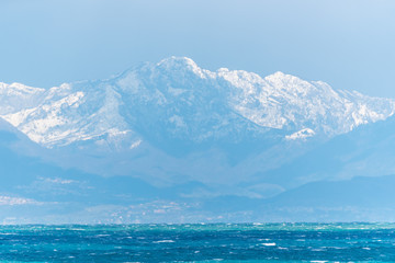 Snow Capped Mountains Along the Southern Italian Coast