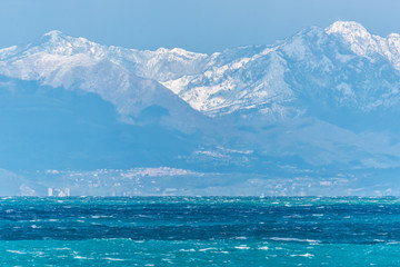 Snow Capped Mountains Along the Southern Italian Coast