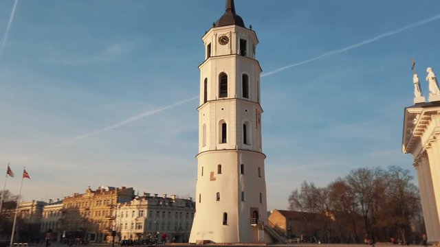 Bell tower in Cathedral Square in Vilnius, Lithuania, hyperlapse