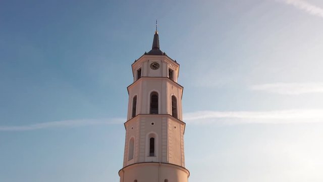 Bell tower in Cathedral Square in Vilnius, Lithuania, hyperlapse