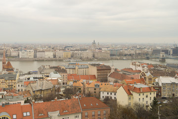 Fototapeta na wymiar View from Fisherman's Bastion in Budapest on December 30, 2017.