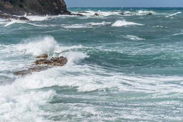 Waves Crashing on Rocks on the Southern Italian Mediterranean Coast