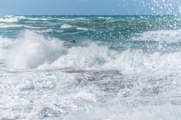 Waves Crashing on Rocks on the Southern Italian Mediterranean Coast