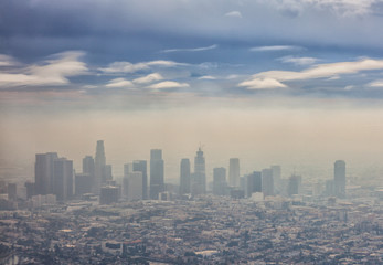 Fototapeta premium Stunning panoramic aerial view of developing downtown Los Angeles, California