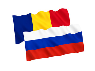 Flags of Russia and Romania on a white background