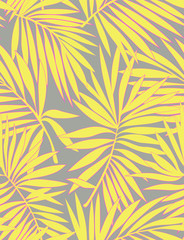 Fototapeta premium Tropical seamless pattern with leaves. Beautiful tropical isolated leaves. Fashionable summer background with leaves for Tropical seamless pattern. Palm tree leaves. For print, wallpaper, fabric.