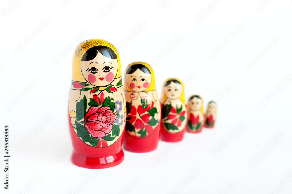 Wall mural set of matryoshka of 5 pieces on a white background 