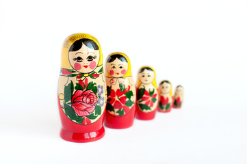set of matryoshka of 5 pieces on a white background 