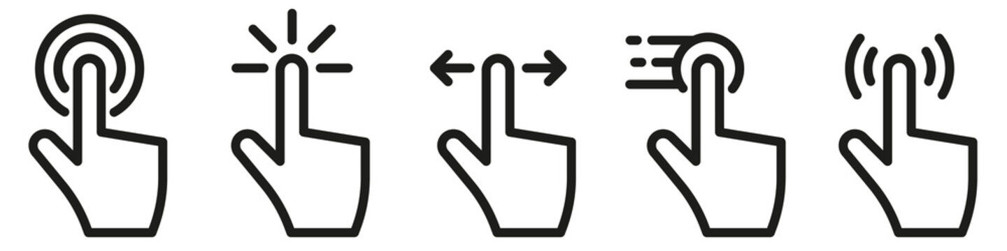 Hand click touch icons set. Vector illustration.