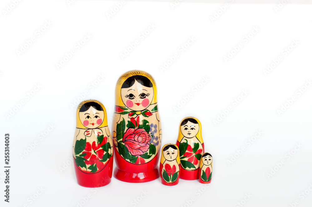 Wall mural set of matryoshka of 5 pieces on a white background 