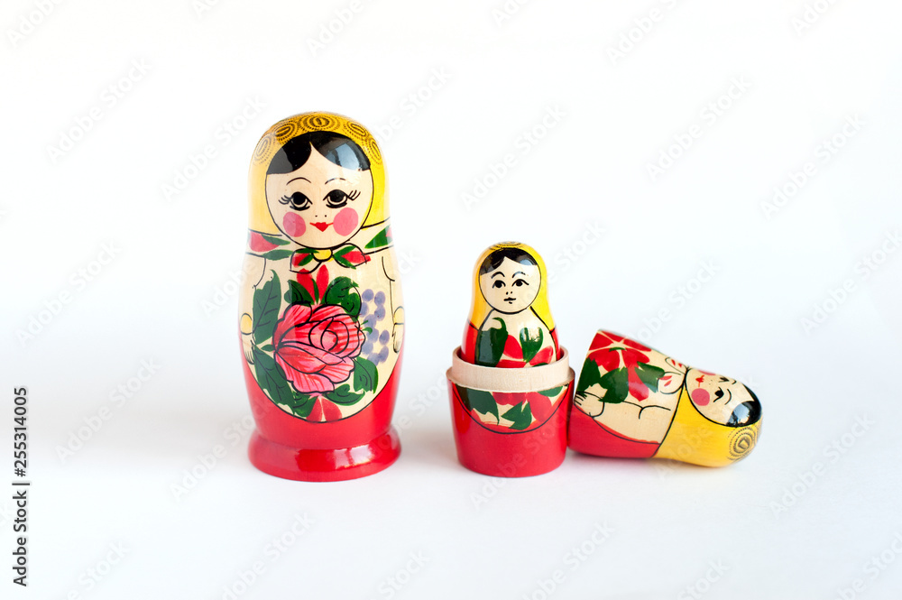 Wall mural set of matryoshka of 3 pieces on a white background 