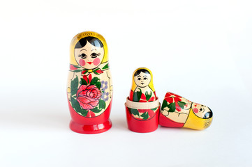 set of matryoshka of 3 pieces on a white background 