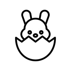 Bunny in eggshell vector, Easter line icon editable stroke