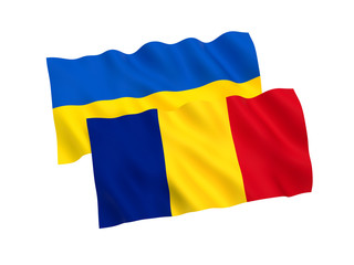Flags of Ukraine and Romania on a white background