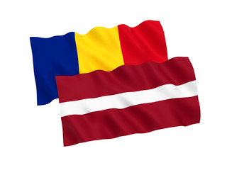 Flags of Romania and Latvia on a white background