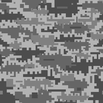 Gray camouflage seamless pattern. Abstract pixel background.