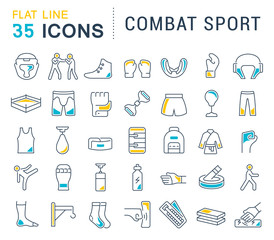 Set Vector Line Icons of Combat Sport.