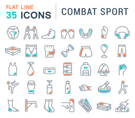 Set Vector Line Icons of Combat Sport.