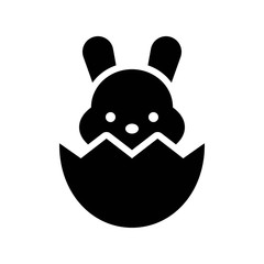 Bunny in eggshell vector, Isolated Easter solid style icon