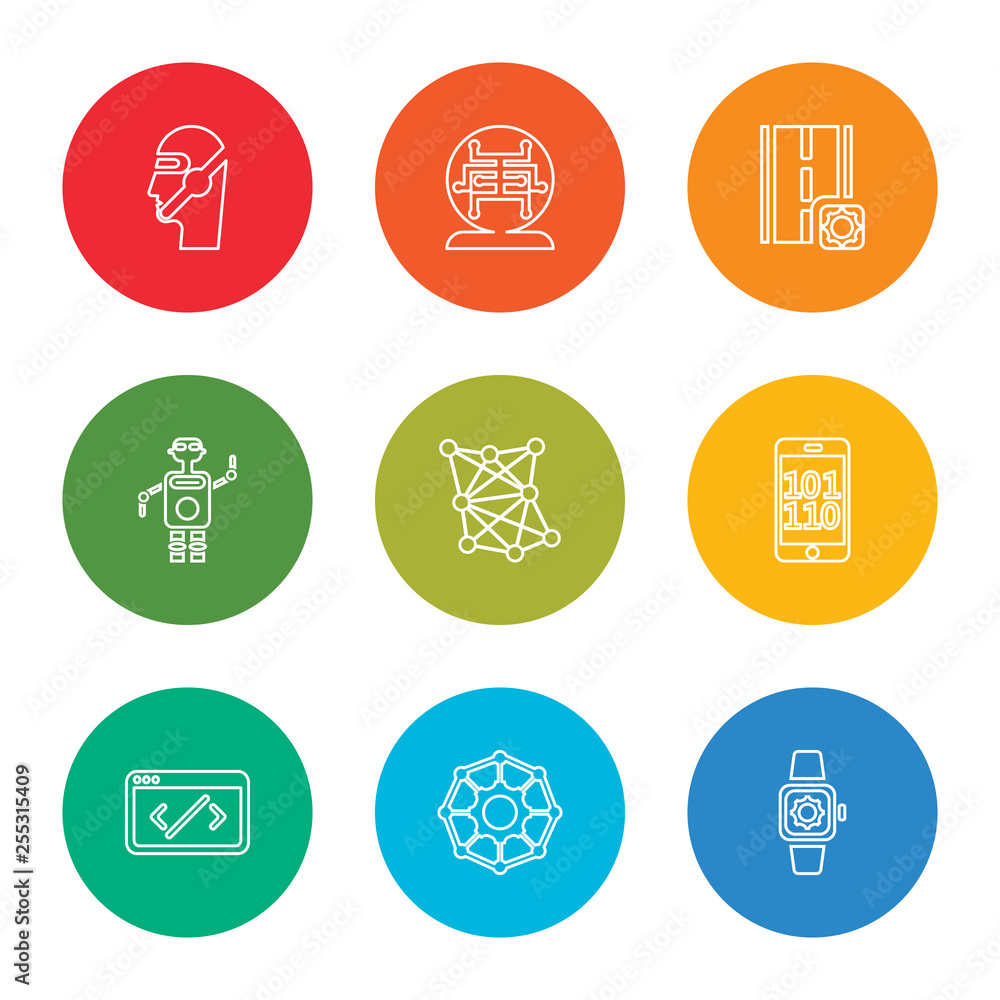 Poster outline stroke wristwatch, algorithm, code, binary, algorithm, robot, road, ball, robot, vector line