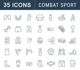Set Vector Line Icons of Combat Sport.
