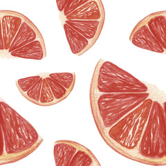 Grapefruit  pattern. Hand painted watercolor grapefruit slices, seamless pattern on a transparent background. Bright seamless vector pattern without background.