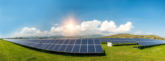 Panoramic view of solar panels, photovoltaics - alternative electricity source