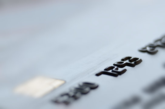 Macro photo of credit or debit card with space for text