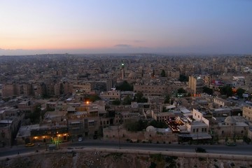 City of Aleppo, Syria, evening view from the citadel