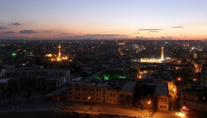 City of Aleppo, Syria, evening view from the citadel