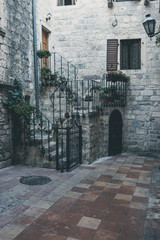 Stunning view of the street in old Budva town. Montenegro, Europe