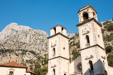 Fototapeta na wymiar The old town-citadel of Kotor. Mediterranean style medieval architecture and landmarks, Montenegro.