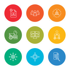 outline stroke contract, goal, shipping, creator, crowdfunding, delivery, crowdfunding, leader, gif, vector line icons set on rounded colorful shapes