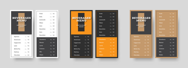 Template of vector menu for cafe and restaurants with strokes and blocks for dishes and drinks.