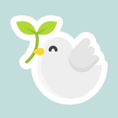 Dove with branch vector icon, Easter and spring flat sticker