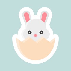 Bunny in eggshell vector icon, Easter and spring flat sticker