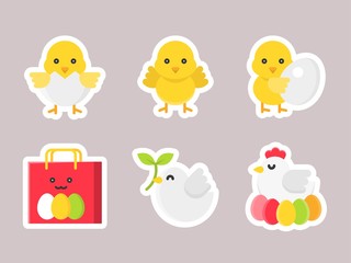 Easter flat sticker icon set, vector illustration