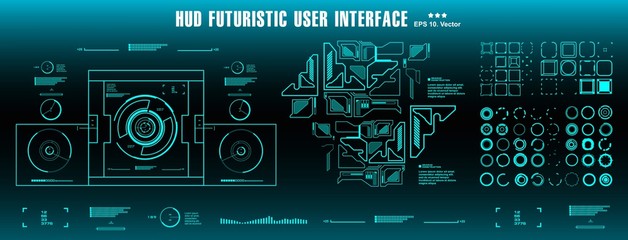 HUD elements mega set pack. Dashboard green display virtual reality technology screen.