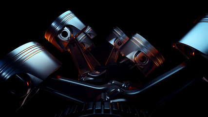 3D illustration of car engine closeup. Motor concept - obrazy, fototapety, plakaty
