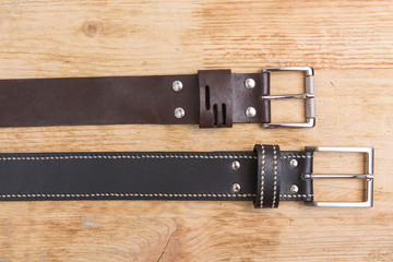 Brown leather diy on wooden background
