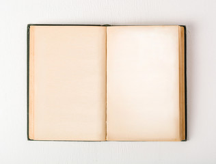 Open old book without text. Preparation for writing the text in the book.