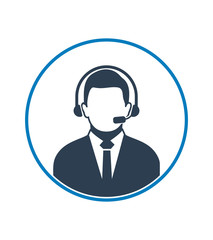 Call centre operator icon with headphone symbol. Flat style vector EPS.