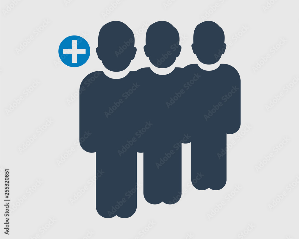 Poster increase or add users icon. standing male symbol on gray background. flat style vector eps.