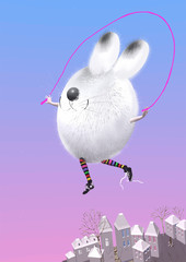 Easter bunny with jump rope in the sky