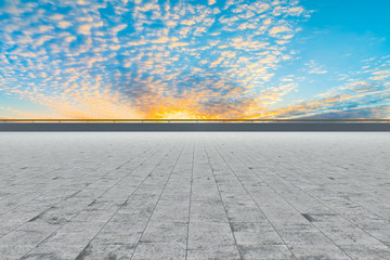 Empty square tiles and beautiful sky scenery