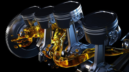 Fototapeta 3d illustration of car engine with lubricant oil on repairing. Concept of lubricate motor oil obraz