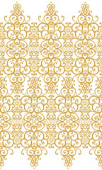 Seamless pattern. Golden textured curls. Oriental style arabesques. Brilliant lace, stylized flowers. Openwork weaving delicate, golden background.