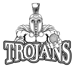 Fototapeta na wymiar A Spartan or Trojan warrior Golf sports mascot holding a ball