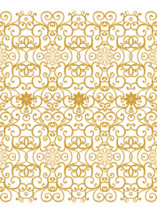 Seamless pattern. Golden textured curls. Oriental style arabesques. Brilliant lace, stylized flowers. Openwork weaving delicate, golden background.